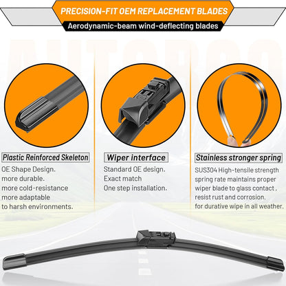 AUTOBOO 26"+19" Windshield Wipers Replacement for Tesla Model 3 2017 2018 2019 2020 2021 2022 2023 2024 2025 Model Y 2020 2021 2022 2023-2025 -Original Factory Quality (Pack of 2) - Colors A