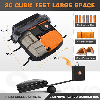 Sailnovo Soft Car Rooftop Cargo Carrier Roof Bag 20 Cubic Feet Waterproof Car Top Carrier, Fits Most Vehicle with/Without Rack, Include Anti-Slip Mat,6 Reinforced Straps,6 Door Hooks