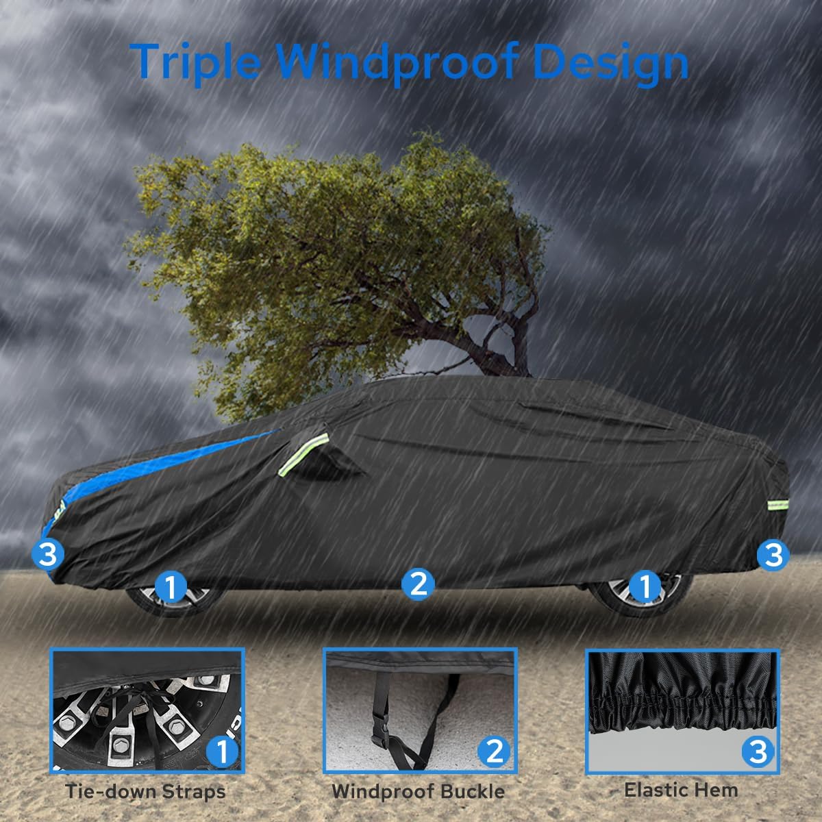 Avecrew Car Cover Waterproof All Weather for Automobiles, Outdoor Heavy Duty Full Exterior Covers for Sedan(194"-208")