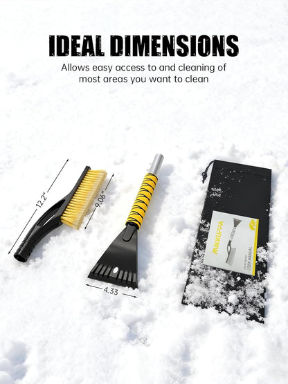 MIKKUPPA 27'' Snow Brush and Ice Scrapers for Car Windshield - Detachable Windshield Scraper, Snow Removal Tool with Curved Connector & Ergonomic Foam Grip for Cars, Trucks, SUVs (Yellow)