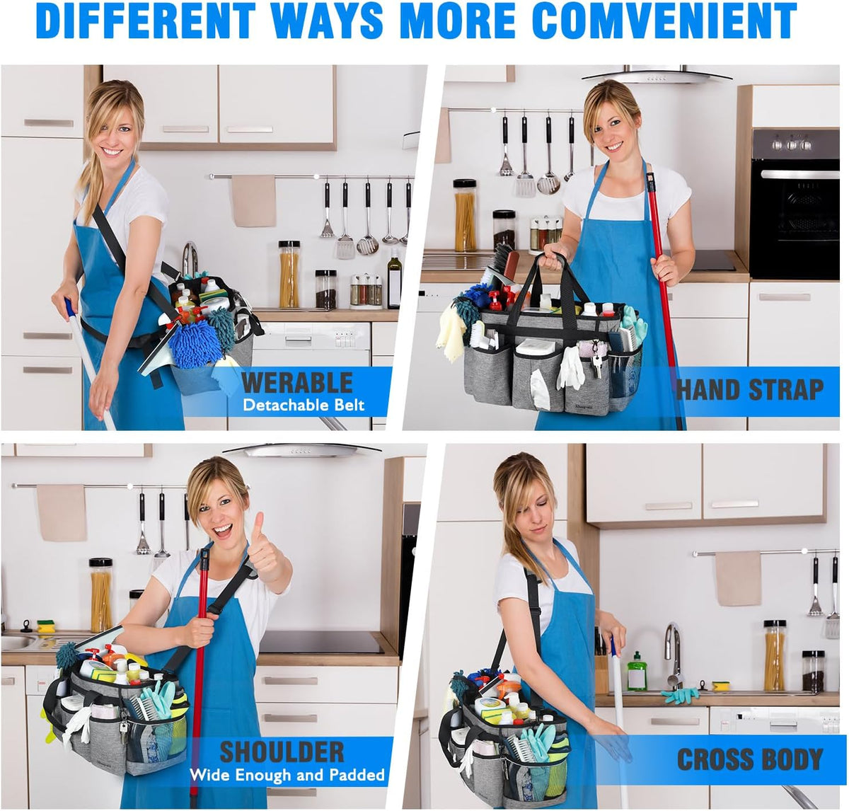 Wearable Cleaning Caddy Bag, Cleaning Caddy Supplies Organizer with Handles for Cleaners & Housekeeper, Under Sink & Car Cleaning Tool Organizers Bag with Adjustable Shoulder Strap&Waist Belt
