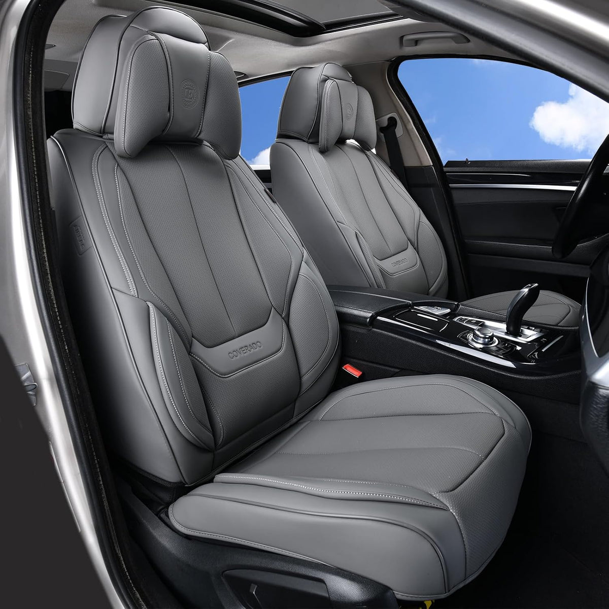 Coverado Seat Covers Full Set, Black Seat Covers for Cars 5 Seats, Car Seat Protector, Waterproof Nappa Leather Car Seat Cushion, Front and Rear Car Seat Cover Fit for Most Sedans SUV Pick-up Truck - Colors A