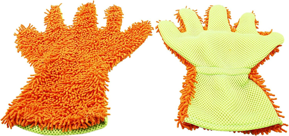 BokWin 2-Pack Car Wash Mitt Scratch Free, 5-Finger Microfiber Wash Mitts, Car Interior Exterior Cleaning Gloves, Auto Chenille Washing Sponge Kits for Cleaning Wheel Tight Spot