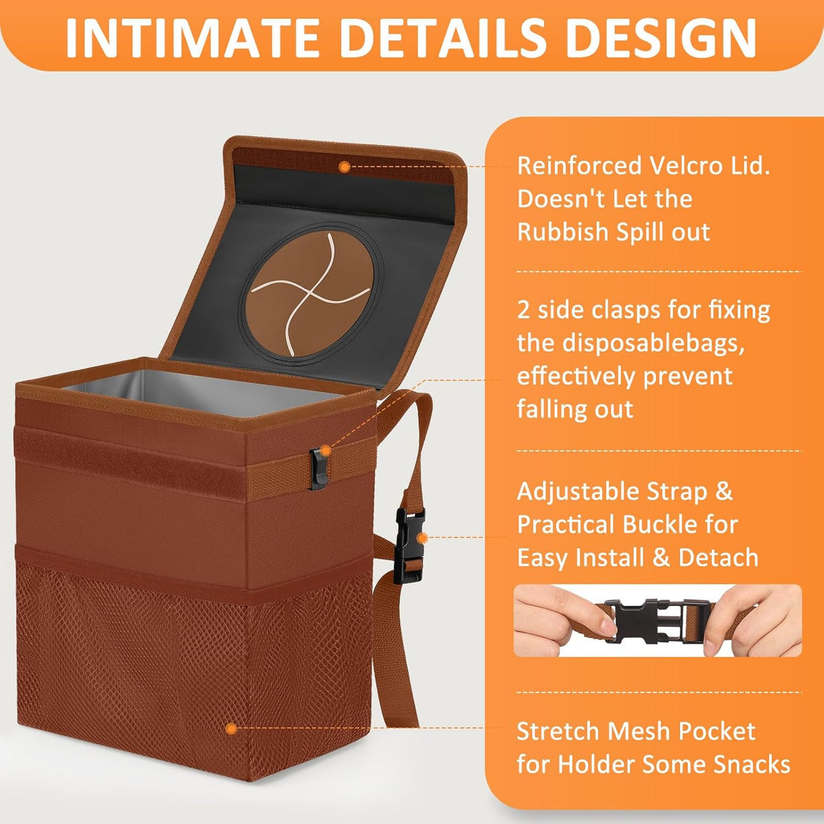 Vankor Car Trash Can Bin with Lid Hanging for Back Seat, Car Accessories for Women Men Leak Proof Automotive Garbage Cans Leakproof Vehicle Trash Can for Truck SUV Black
