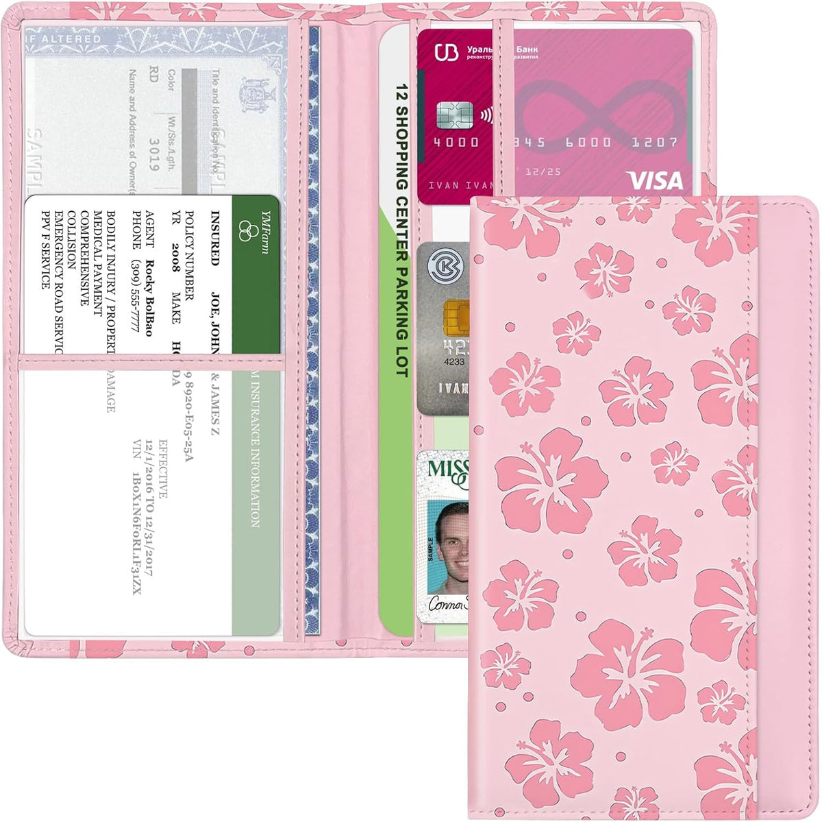Car Registration and Insurance Holder, Auto Truck Document Holder with Magnetic Shut, Vehicle Glove Box Car Organizer, Interior Car Accessories for Women Men (Bow)