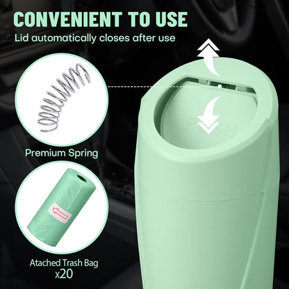 Car Trash Can Bin with Lid - Car Garbage Can Cup Holder - Pink Mini Leakproof Vehicle Garbage Bin with 20pcs Trash Bags - Automobile Organizers and Storage for Front Back Seat Accessories