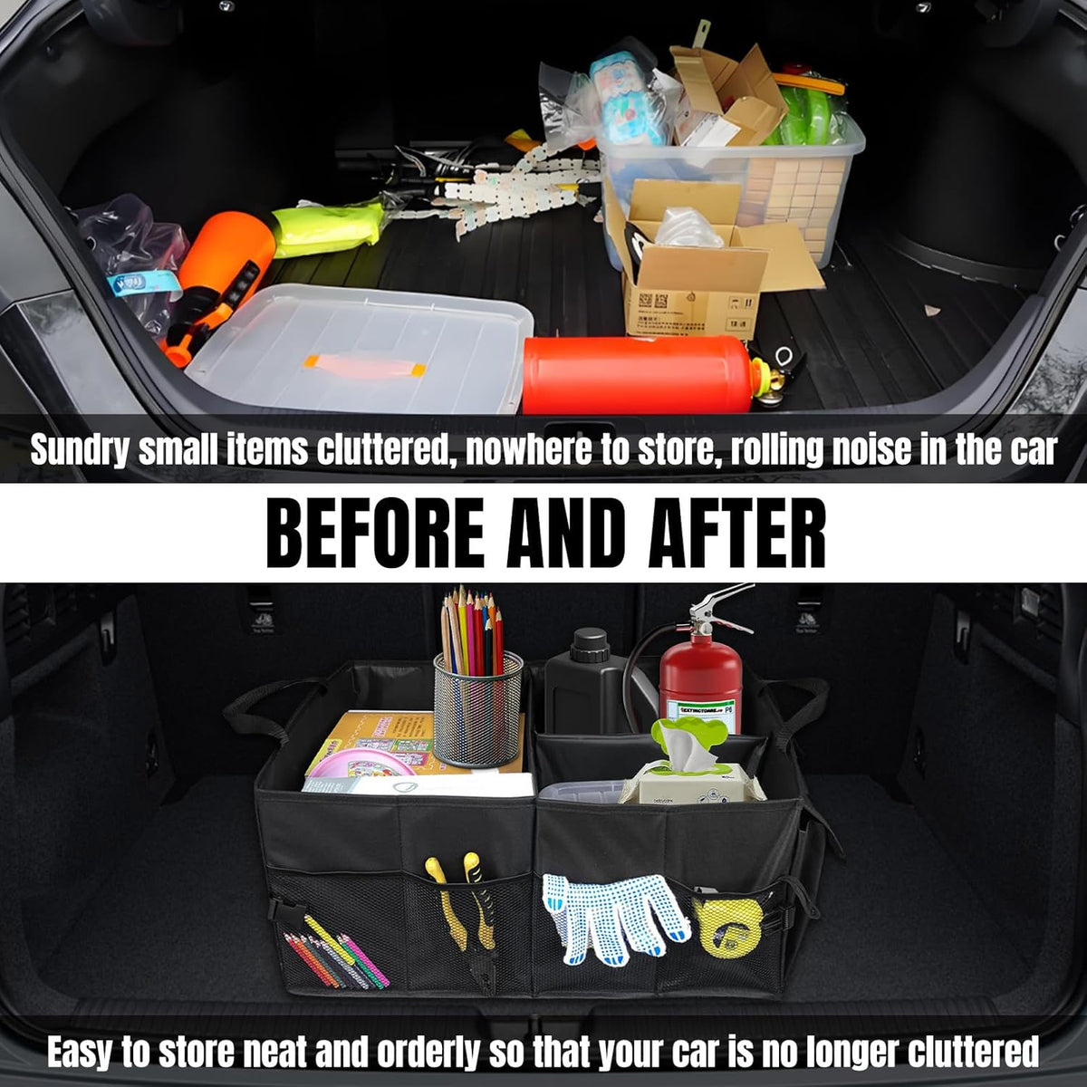 Hovom Car Trunk Organizer, Collapsible Trunk Backseat Organizer, Multi-Compartment Car Organizers and Storage, Foldable Trunk Storage Organizer for SUV, Road Trip Essentials Accessories (1PCS)