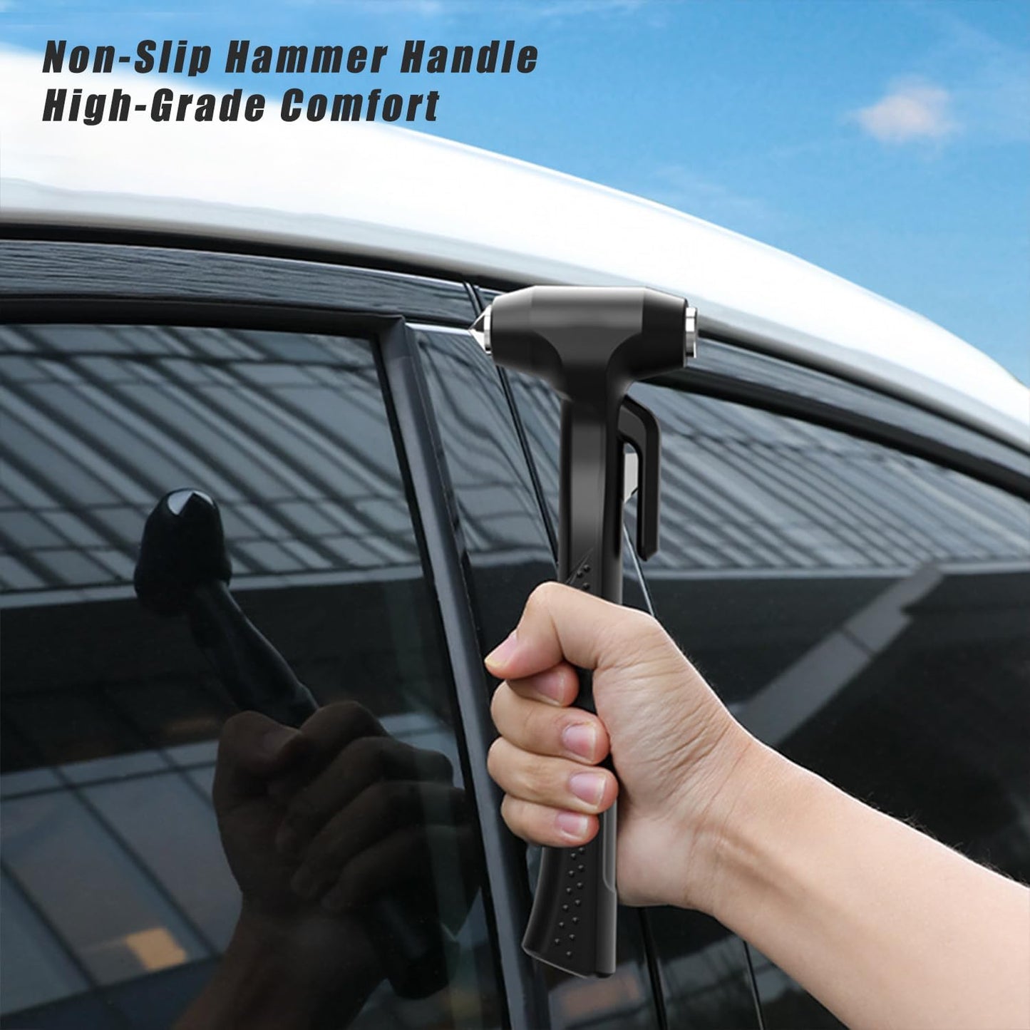 Premium Car Glass Breaker with Seat Belt Cutter - Automotive Safety Hammer - Emergecy Escape Tool, Car Autoaccessory Metal Window Hammer, Vehicle Hard Aluminium Alloy Head Design(Silver)