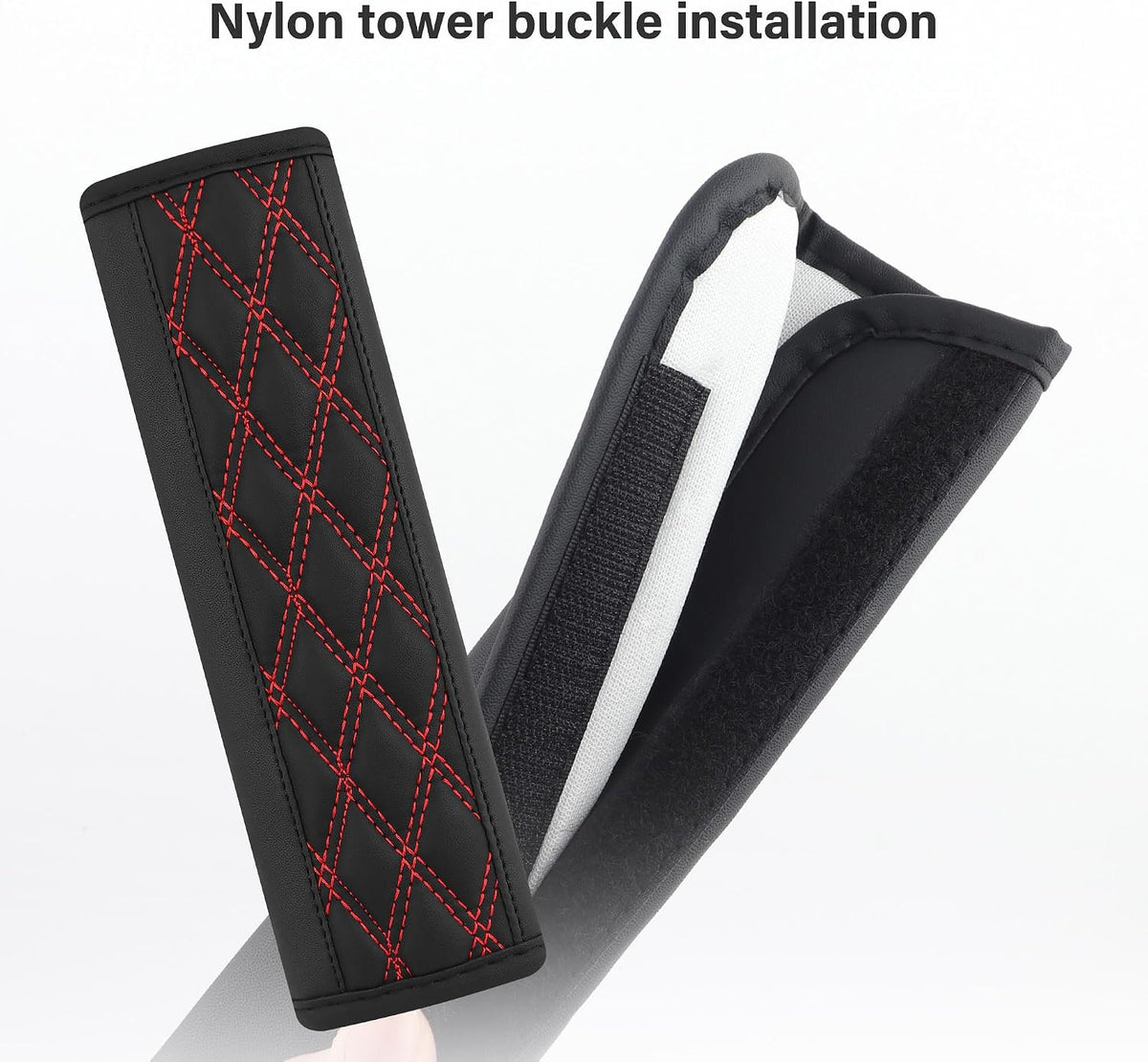 2PCS Car Seat Belt Cover Pads,Leather Seatbelt Covers Protect Shoulder and Neck Car Accessories Interior,Universal Car Seat Strap Pads Car Decorations for Most Cars Trucks (Black/Red)