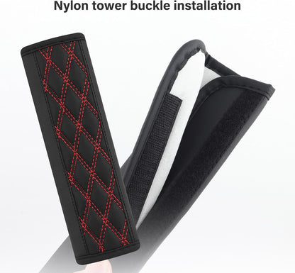 2PCS Car Seat Belt Cover Pads,Leather Seatbelt Covers Protect Shoulder and Neck Car Accessories Interior,Universal Car Seat Strap Pads Car Decorations for Most Cars Trucks (Black/Red)