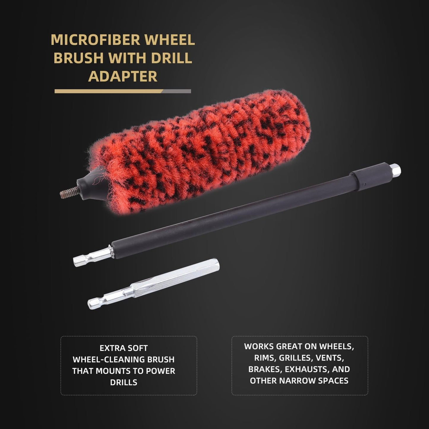 SPTA 1 Pc Soft Microfiber Extended Reach Rim Drill Wheel Brush,Microfibre Wheel Brush with 1 adddtional Drill Adapter for Electric Drill -BRFCD51