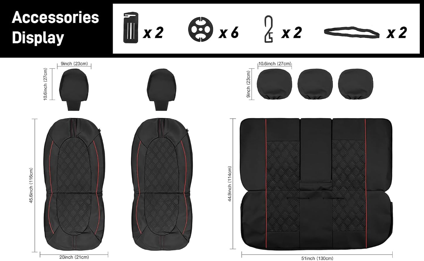 CAROMOP Luxury PU Leather Car Seat Covers Full Set-Waterproof Seat Protectors with Split Bench Seat Covers for Cars-Universal Cars Interior Covers for Sedans, SUVs, Pick-up Trucks(Gray/Gray Line)