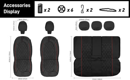 CAROMOP Luxury PU Leather Car Seat Covers Full Set-Waterproof Seat Protectors with Split Bench Seat Covers for Cars-Universal Cars Interior Covers for Sedans, SUVs, Pick-up Trucks(Gray/Gray Line)