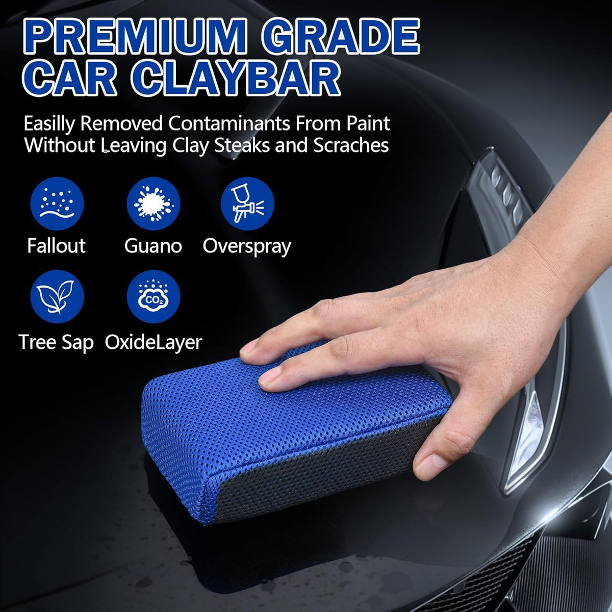 2 Pack 2 in 1 Clay Scrubber Car Clay Bar Auto Detailing Kit, Car Clay Wash Sponge, Premium Grade Magic Clay Mitt Towel, Easily Cleans Paint Contaminants, Debris, and Road Grime Light Overspray