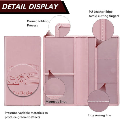 Car Registration and Insurance Card Holder for Women Men, Orange Glove Box Paperwork Organizer with Magnetic Buckle for Easy Access and Protect Documents and Various Cards in Vehicle