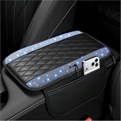 Stacool Upgraded Car Center Console Cover,Microfiber Leather Car Armrest Cover Cushion with 2 Storage Bags,Universal Car Armrest Storage Box (Black)