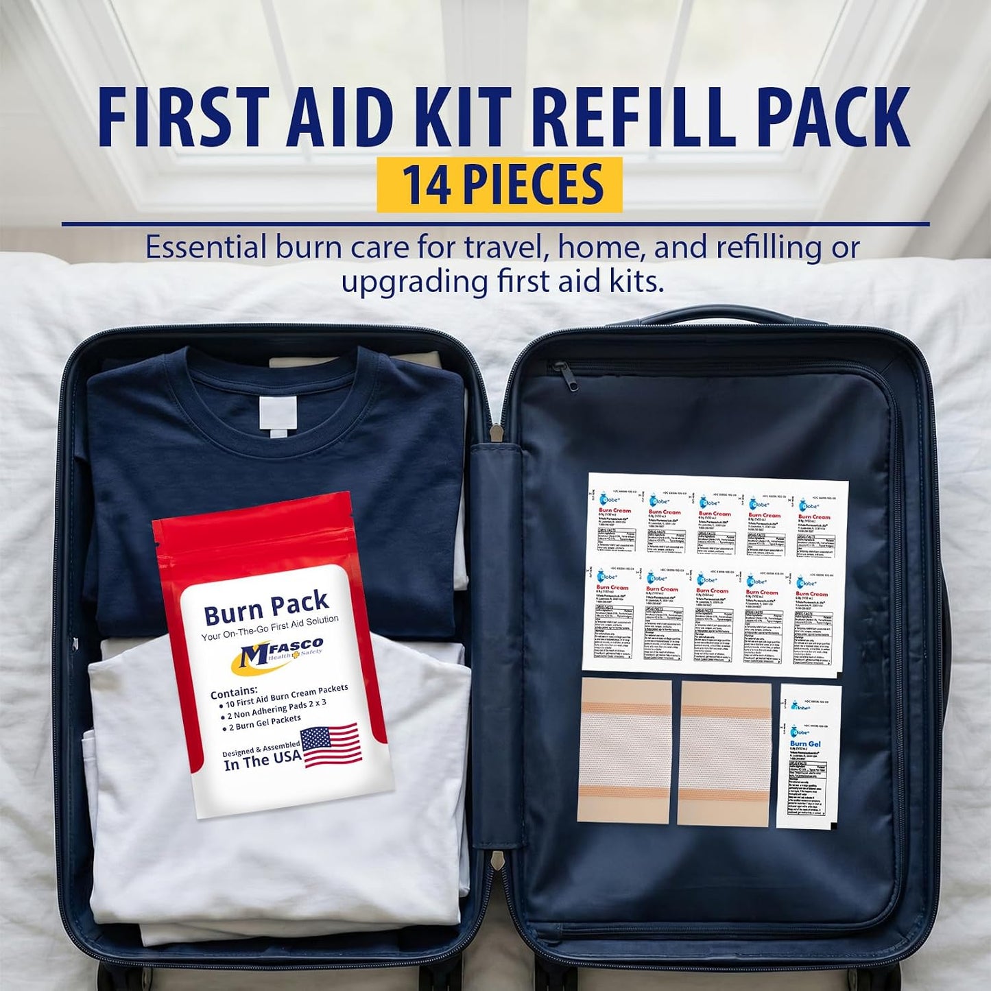 MFASCO - 7 in 1 - Travel Size Medicine Kit - TSA Approved | 28 First Aid Emergency OTC Medicine Packets for Cruise & International Travel | Compact Med Refill for Traveling & Office Assembled in USA