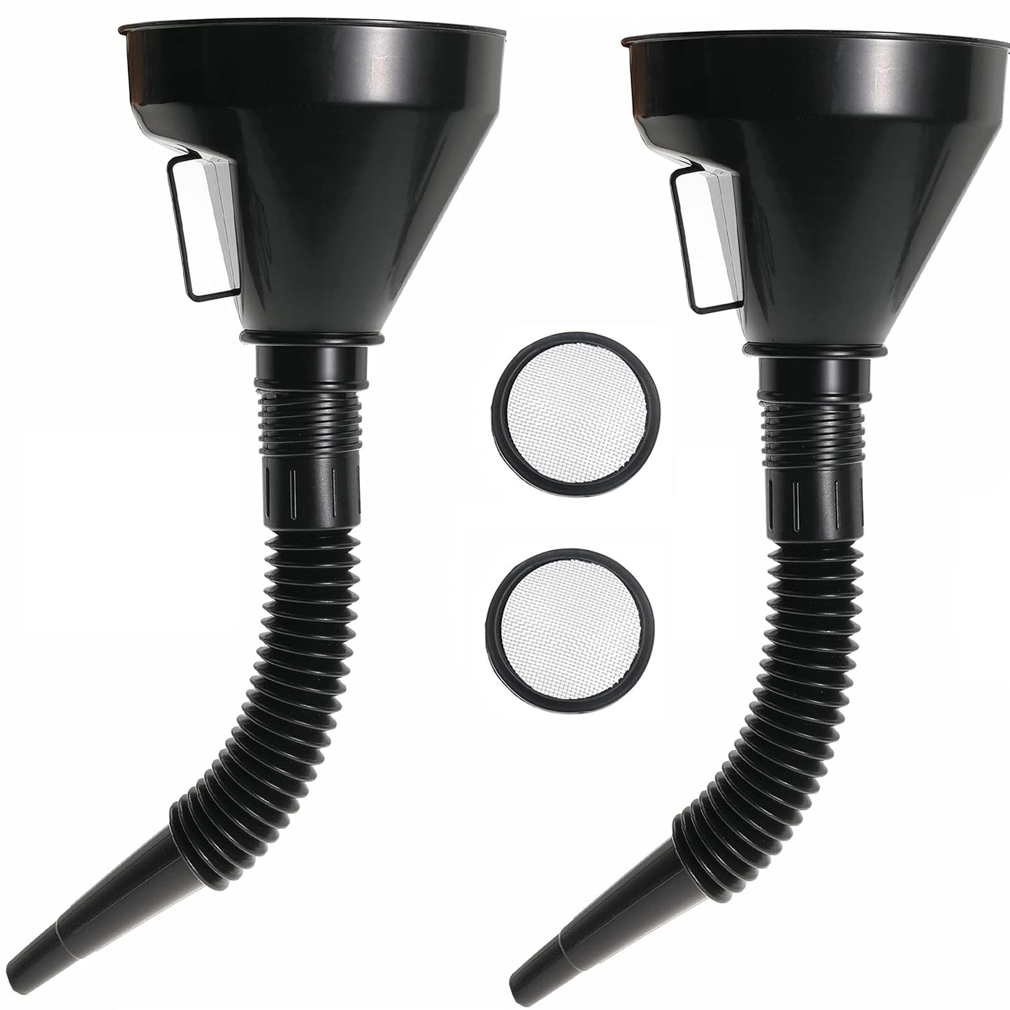 Wide Mouth Oil Funnel with Flexible Extension Nozzle Hose with Handle Mesh Screen Filter for Cars Motorcycles Engine Oil Kerosene Gasoline Gas Fuel Diesel Water Fluid Coolant Liquid Black 1PC (1)