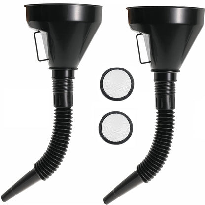 Wide Mouth Oil Funnel with Flexible Extension Nozzle Hose with Handle Mesh Screen Filter for Cars Motorcycles Engine Oil Kerosene Gasoline Gas Fuel Diesel Water Fluid Coolant Liquid Black 1PC (1)