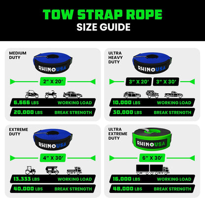 Rhino USA Recovery Tow Strap (3" x 20') - 31,518lb Break Strength - Emergency Recovery Strap Tow Rope for Truck, UTV, ATV & More - Heavy Duty Towing Strap for Offroad 4x4 Use - Compatible with Jeep