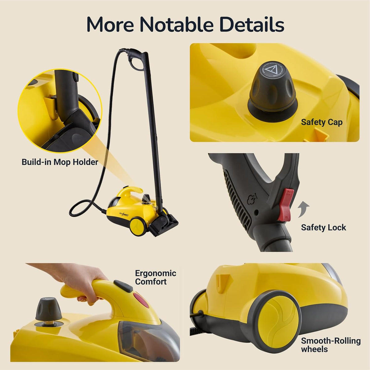 STEAMBOT® Heavy Duty Steam Cleaner with 2L Large Water Tank, 28-in-1 Multipurpose steam cleaner for home, High Temperature Deep Cleaning for Grout, Floor, Tile, Oven, Car, Window&Kitchen，no chemical