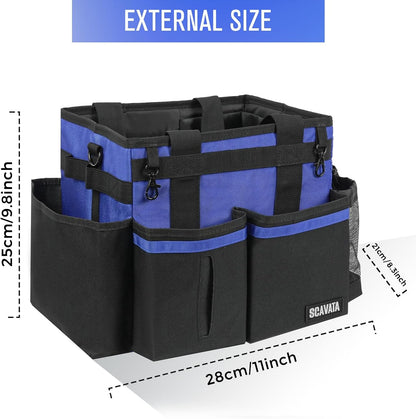 SCAVATA Compact Wearable Cleaning Caddy, Small Supplies Organizer with Handle & Shoulder Straps for Housekeepers, Under Sink & Car Cleaning Tool Organizer Bag (Black)