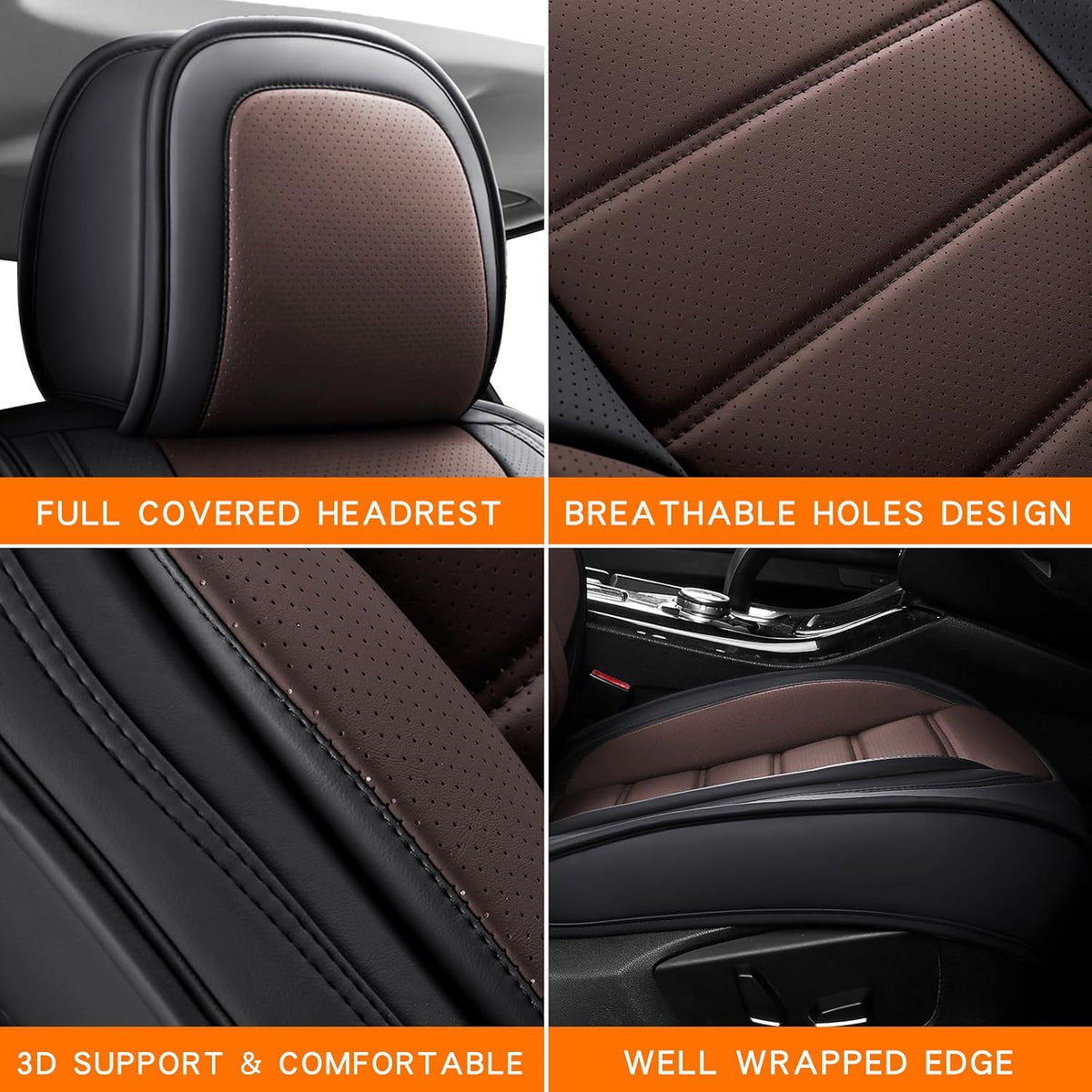 MINGBRON Car Seat Cover Full Set, Leather Car Seat Cover, Waterproof Seat Covers, Car Seat Cushion, Nappa Leather Seat Covers Car Seat Protector Universal Fit Most Cars Black