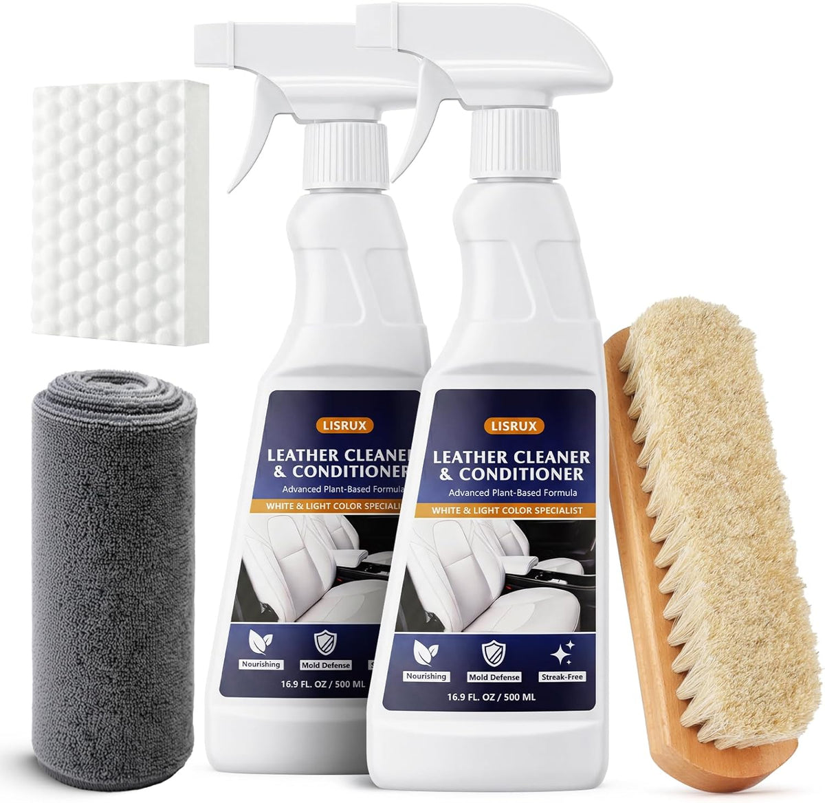 2-in-1 Leather Cleaner and Conditioner,16.9 oz,2 Pack,Car Cleaner and Conditioner for White & Black Vegan Leather,Safely Cleans & Conditions Leather Car Interiors,Furniture,Shoes,Boots,Bags & More