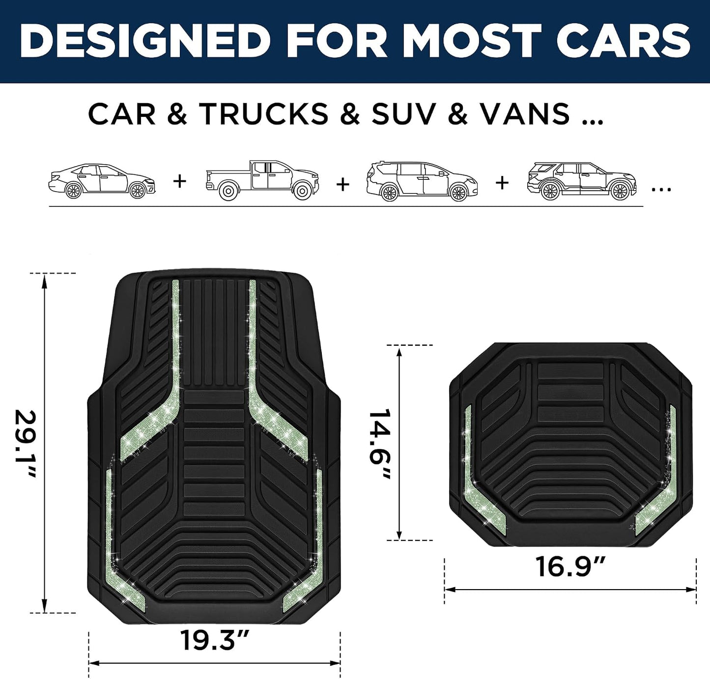 PIC AUTO Heavy Duty Rubber Floor Mats, Purple Aluminum Film Car Mats Set, Front and Rear Car Mats with Anti-Slip Backing, All Weather Protection, Trim-to-Fit for Automotive SUV, Sedan, Van
