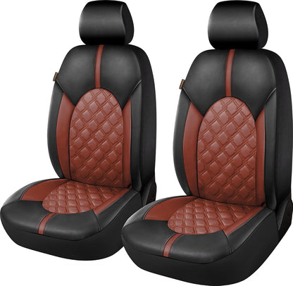 CAROMOP Luxury PU Leather Car Seat Covers Full Set-Waterproof Seat Protectors with Split Bench Seat Covers for Cars-Universal Cars Interior Covers for Sedans, SUVs, Pick-up Trucks(Gray/Gray Line)