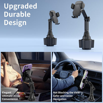 bokilino Cup Phone Mount for Car, [Upgraded Version] Universal Cup Phone Cradle Holder with Long and Adjustable Neck, Friendly Compatible with Cell Phone iPhone, Samsung, Google and All Smartphones