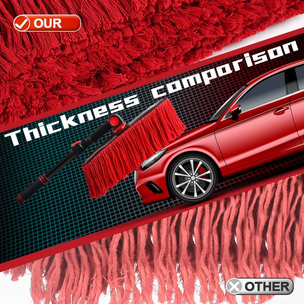 Car Cleaning Supplies Duster, Exterior Scratch Free, Soft Brush Kit for Truck SUV RV Motorcycle, Wax Cotton Hair, Extendable Handle, Car Feather Duster No Lint, Gifts for Men Women