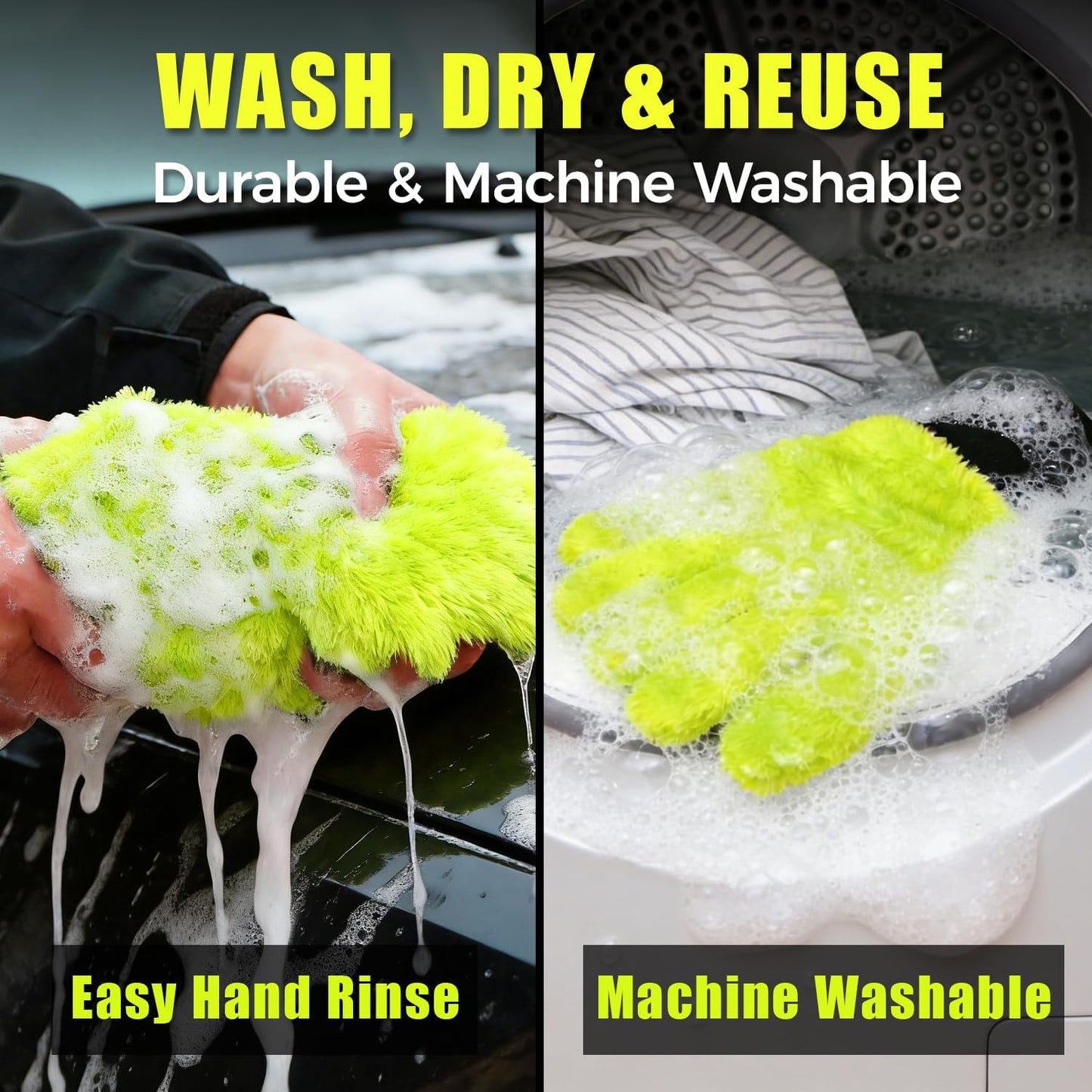 XINDELL 2 Pack Car Wash Glove - Ultra-Soft Plush Fluffy Bear Paw Foam Wash, Scratch-Free Five-Finger Brush, Thickened Car Cleaning Mitt