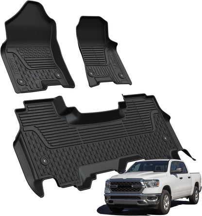LASFIT Floor Mats for 2019-2025 2026 Ram 2500/3500 Crew Cab Bucket Seat for Carpet & Vinyl Floor (NOT fit Model with PTO Kit), All Weather TPE Custom Fit Car Mats Floor Liners 1st & 2nd Row, Black