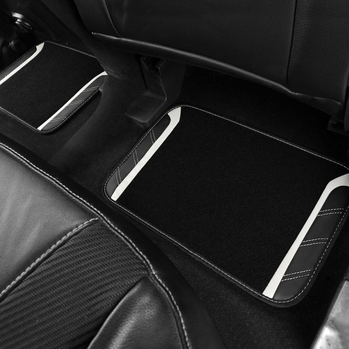 CAR PASS Air Mesh Leather Car Seat Covers Full Set, Waterproof Car Floor Mats, Sporty Steering Wheel Cover 14.5-15in, Universal Fits for 95% Cars Truck SUV (Black and Blue)