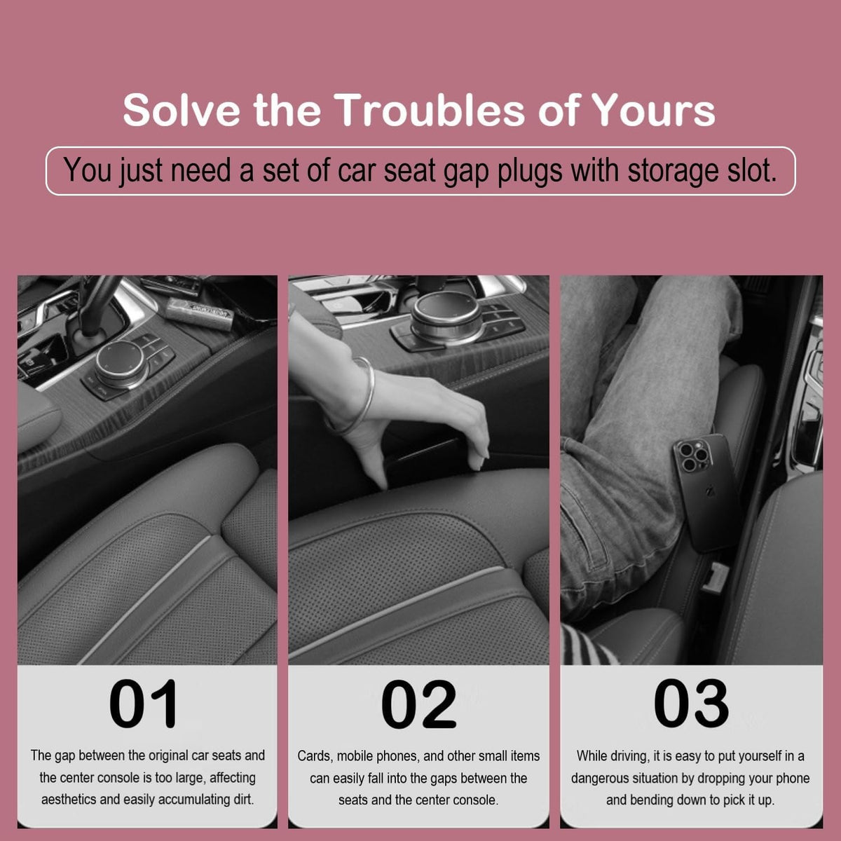 Car Seat Gap Plug with Storage Slot, Auto Gap Filler Organizer with Cup Holder, Universal Carseat Side Gap Filler Strip 2 Pack Between Front Seats & Console, Anti-Drop Pad with Seatbelt Holes, Black