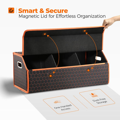 Fyzeoty Car Organizers for Trunk for Suv Sedan, Leather Storage Box,Magnetic Lid,Collapsible and Adjustable,16.5 inches