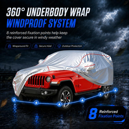 Car Cover for Sedan, Waterproof All Weather Heavy Duty, 360° Underbody Wrap Windproof Design, Quick Install Outdoor Vehicle Cover, Fits 186-193 in