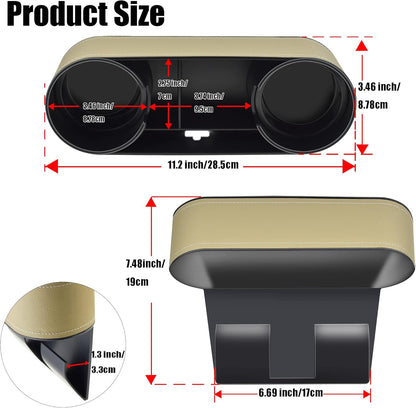 IOKONE Car Cup Holder, Auto Cup Drink Holders，Multifunctional Auto Front Seat Organizer with PU Leather Cover, Gap Filler Storage Box Coin Bucket Console Side Pocket Cell Mobile Phone Holder (Black)