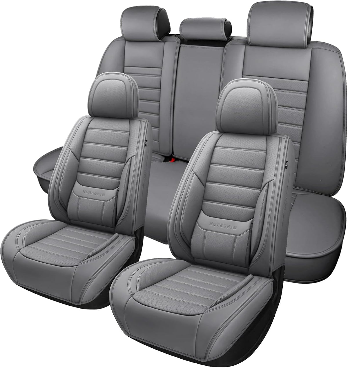 MINGBRON Car Seat Cover Full Set, Leather Car Seat Cover, Waterproof Seat Covers, Car Seat Cushion, Nappa Leather Seat Covers Car Seat Protector Universal Fit Most Cars Black