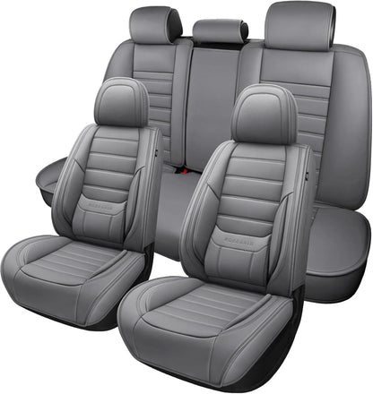 MINGBRON Car Seat Cover Full Set, Leather Car Seat Cover, Waterproof Seat Covers, Car Seat Cushion, Nappa Leather Seat Covers Car Seat Protector Universal Fit Most Cars Black