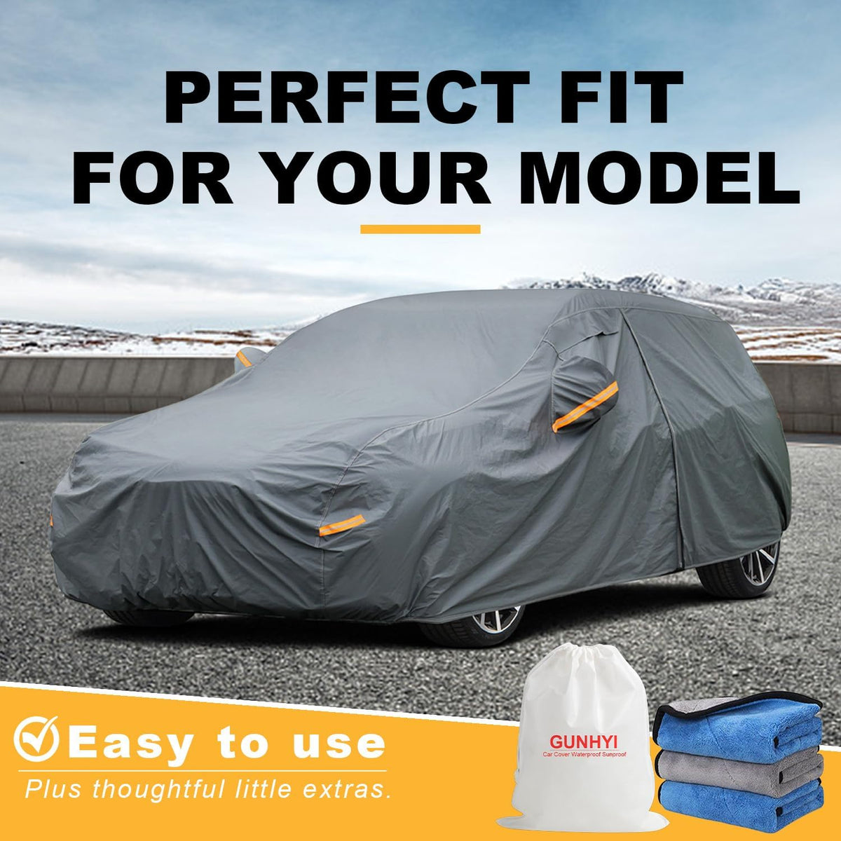 GUNHYI 16 Layers Car Cover Waterproof All Weather, Heavy Duty Outdoor Car Cover Universal Fit Sedan Toyota Camry, Tesla Model 3, Honda Accord, Nissan Altima, Kia K5/Stinger, Hyundai Sonata etc.