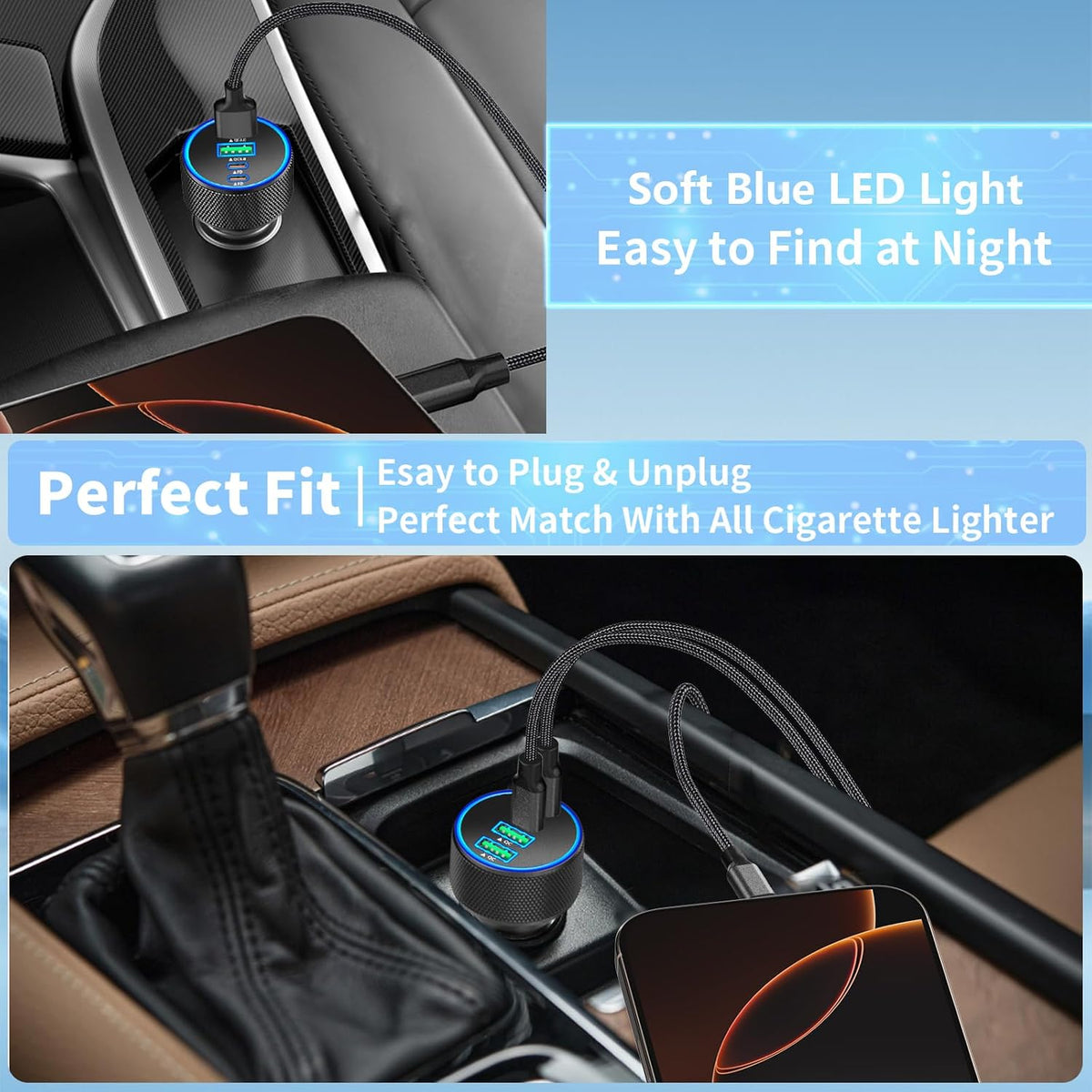 USB C Car Charger, Rombica 2Pack 3-Port 67W Dual PD USB-C&USB-A Car Power Cigarette Lighter USB Charger 3 in 1 PD/QC Type C Fast Car Charge for iPhone 17 17 Pro Max 16 15 14 13 12/Galaxy S26 S25/Pixel