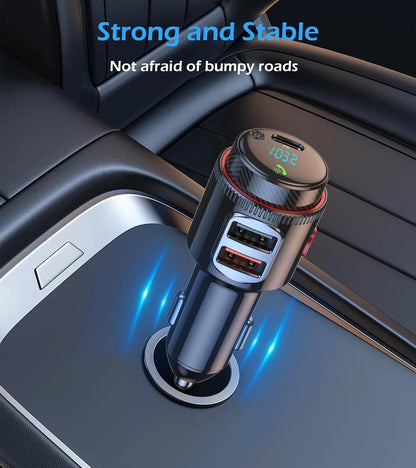 LIHAN Bluetooth 5.4 Car FM Transmitter,Wireless Radio Adapter with 48W(PD 30W USB-C & QC3.0) Fast Charging,Hands-Free Calls,HiFi Deep Bass,Siri/Google Assistant,Music Player for Cars/Trucks/Vans