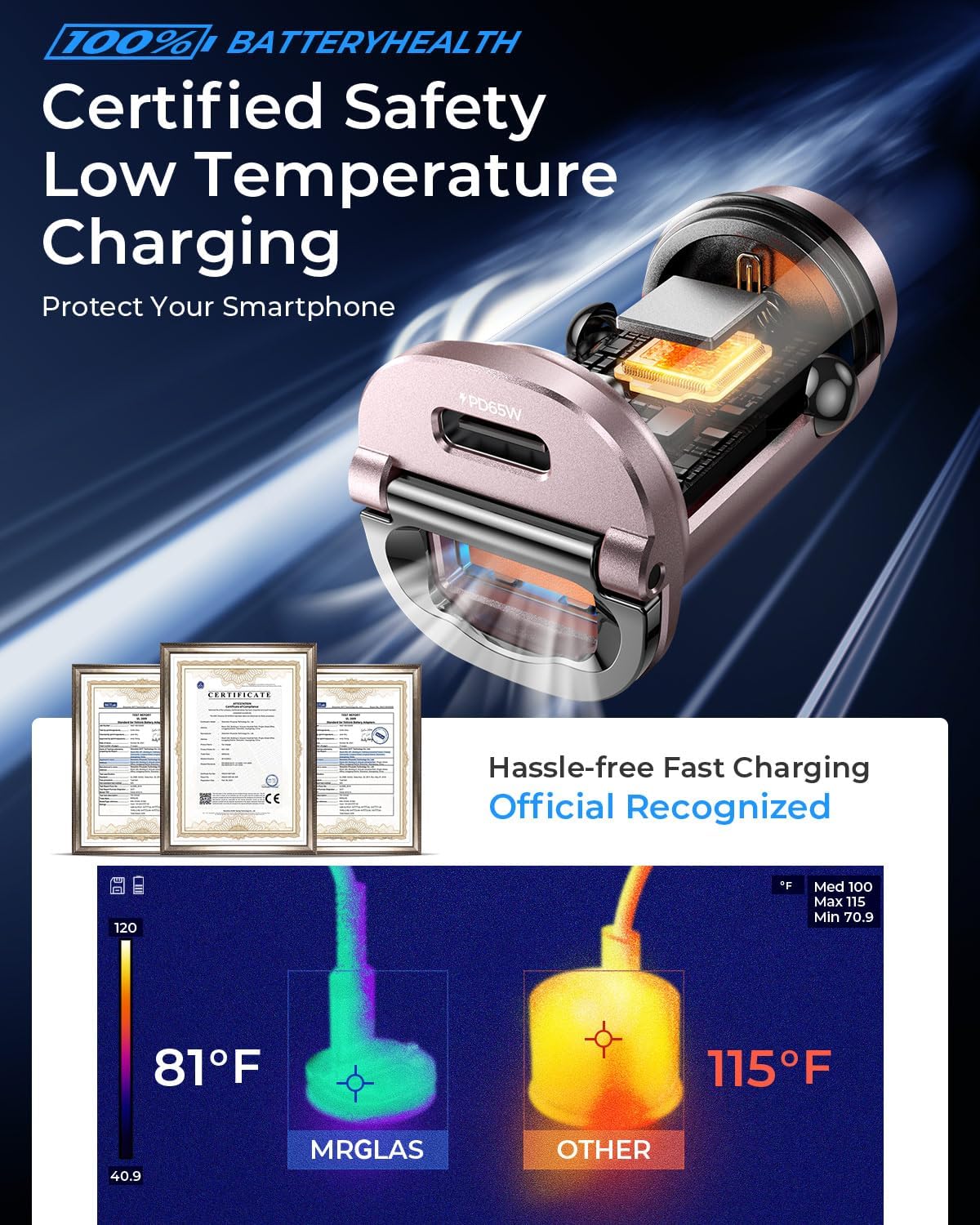 【Upgraded】 125W Car Charger USB C Super Fast Charging, [PD65W & QC60W][All Metal] MRGLAS Cigarette Lighter Car Charger, Car Electrical Accessories for iPhone 17 Pro Max iPad Samsung S26 S25 Pixel 10