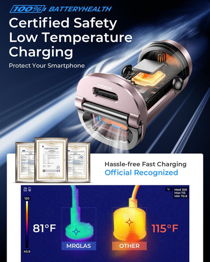 【Upgraded】 125W Car Charger USB C Super Fast Charging, [PD65W & QC60W][All Metal] MRGLAS Cigarette Lighter Car Charger, Car Electrical Accessories for iPhone 17 Pro Max iPad Samsung S26 S25 Pixel 10