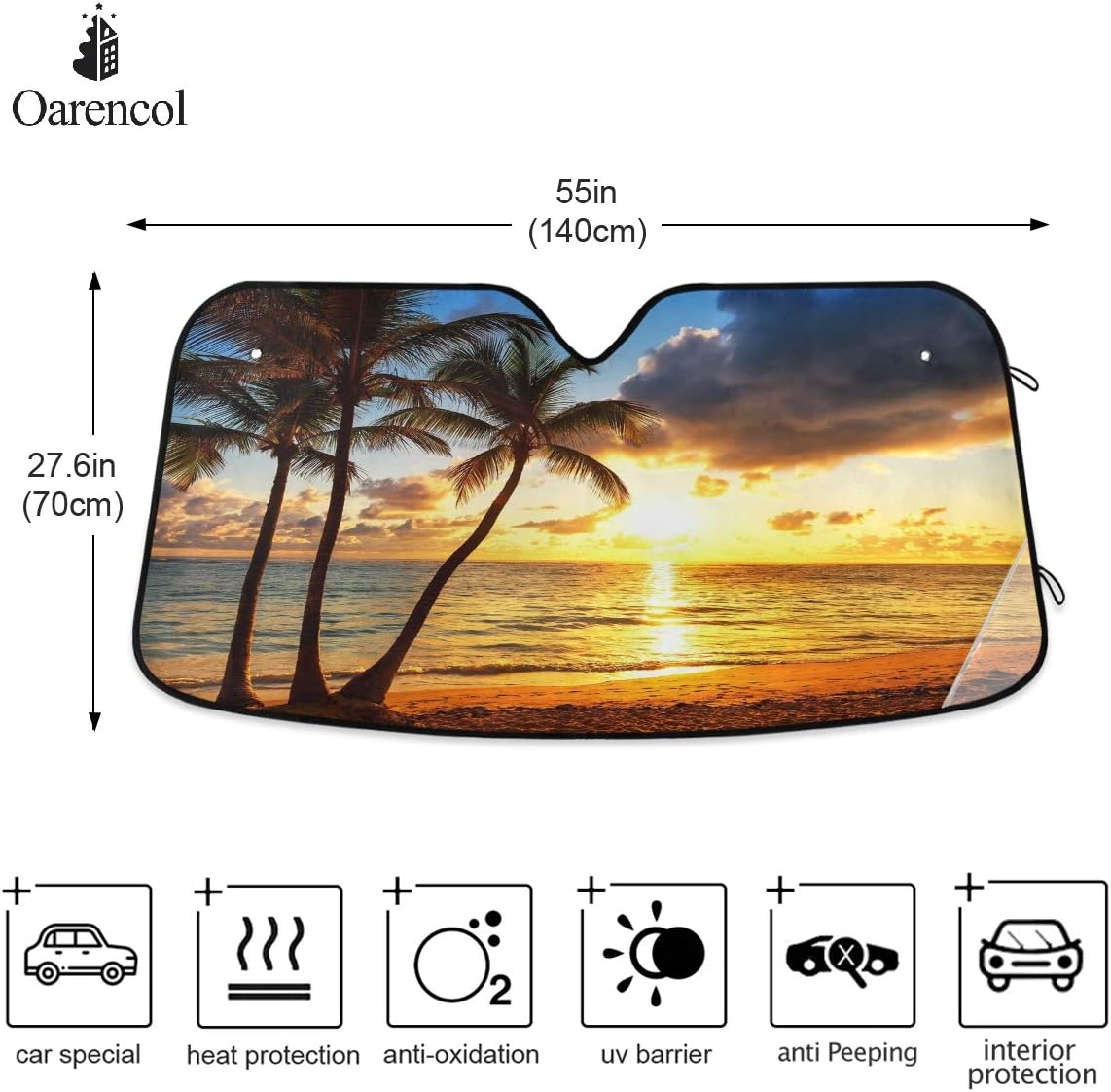 Black Leopard Car Windshield Sun Shade Animal Skin Print Foldable UV Ray Sun Visor Protector Sunshade to Keep Your Vehicle Cool (51" x 27.6")
