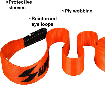 Recovery Tow Strap 2in X 20ft Heavy Duty 20,000 lbs Break Strength, Use for Emergency Towing Rope, Tree Saver, Winch Extension, Triple Reinforced Loops, Protective Sleeves,Car Accessories