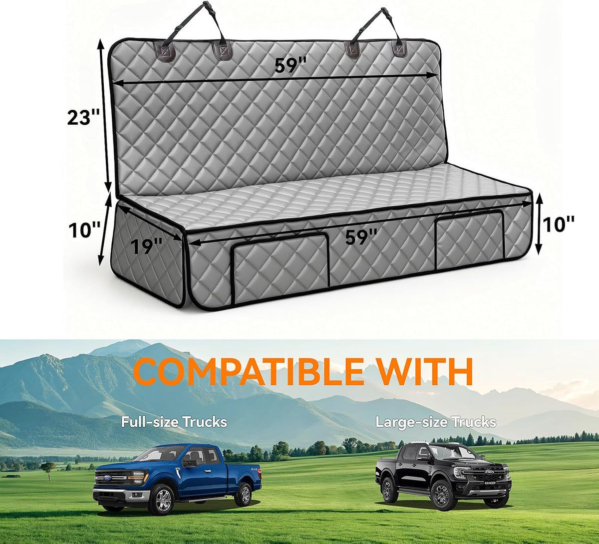 Dog Car Seat Cover for Back Seat, Waterproof Back Seat Covers for Dogs, PU Leather Nonslip Bench Dog Seat Cover Universal Fit Most Vehicles,SUVs,Small Trucks（Black,Standard）