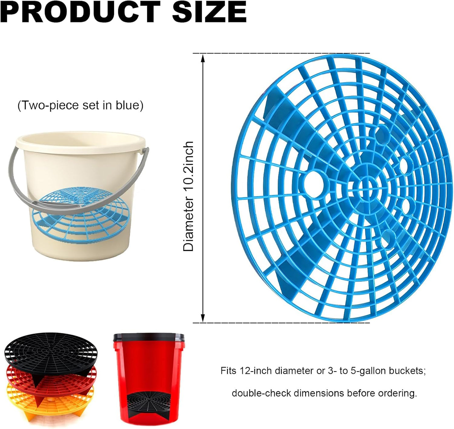 2PCS Car Wash Bucket Insert, Auto Washing Grit Trap Bucket Filter Removes Dirt & Debris, Car Dirt Guard Detailing & Cleaning Tool Fits 12 Inch Diameter or 3-5 Gallon Buckets (Black+Red)